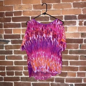 EXPRESS W TAGS Women’s Sheer Watercolor Pattern Top - Pink Purple Orange White